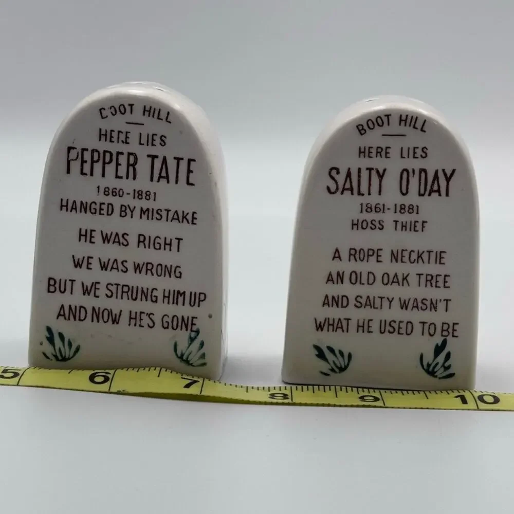 Vintage Boot Hill Tombstone Salt & Pepper Shakers Salty O'Day Pepper Tate Japan